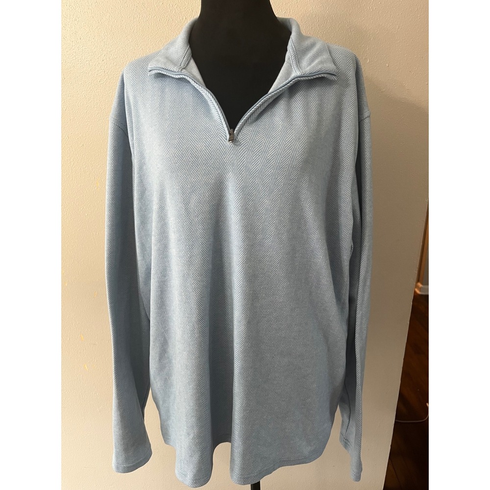 SONOMA Quarter Zip Herringbone Pullover Mens XL Light Blue Preppy Minimalist